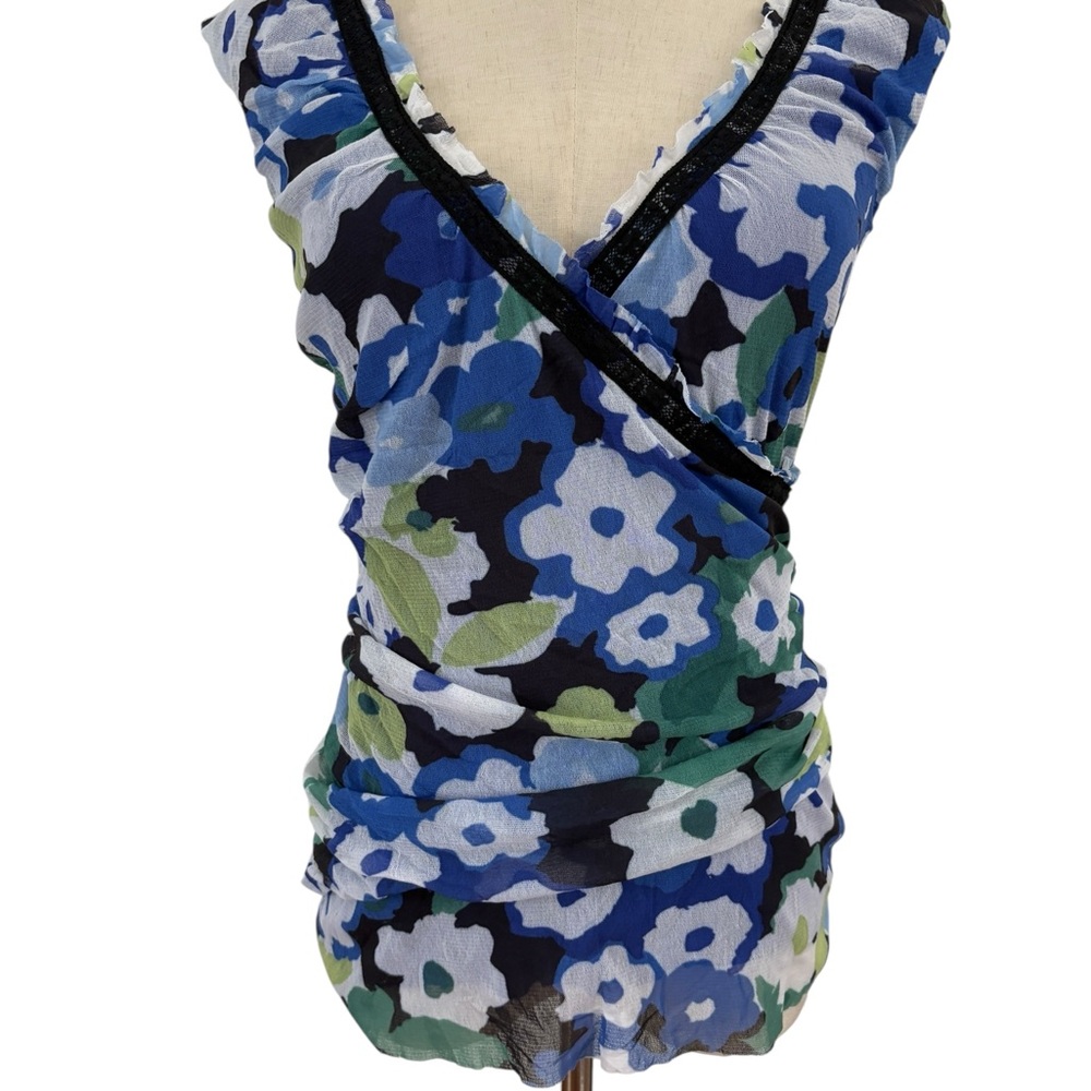 Vtg 90s‎ Weston wear floral mesh wrap top s Y2K stretchy